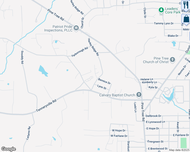 map of restaurants, bars, coffee shops, grocery stores, and more near 3007 Bernice Drive in Longview