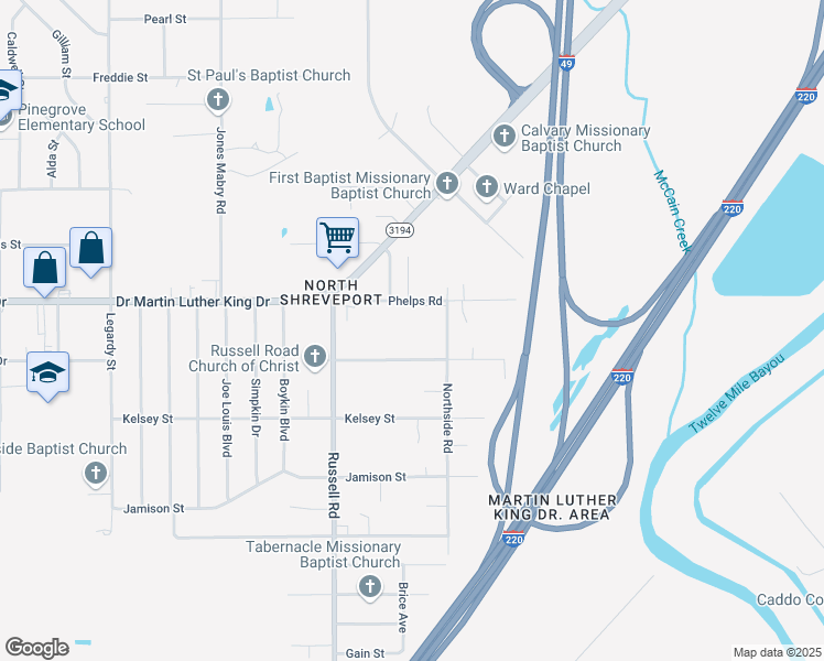 map of restaurants, bars, coffee shops, grocery stores, and more near 1950 Northside Road in Shreveport