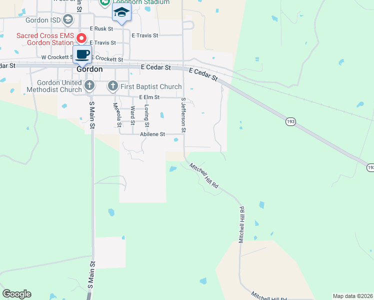 map of restaurants, bars, coffee shops, grocery stores, and more near 801 South Jefferson Street in Gordon