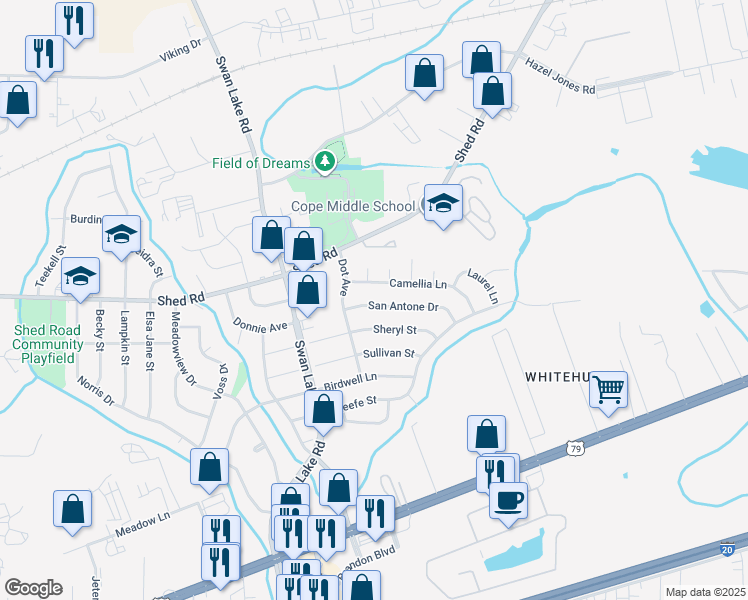 map of restaurants, bars, coffee shops, grocery stores, and more near 4811 San Antone Drive in Bossier City
