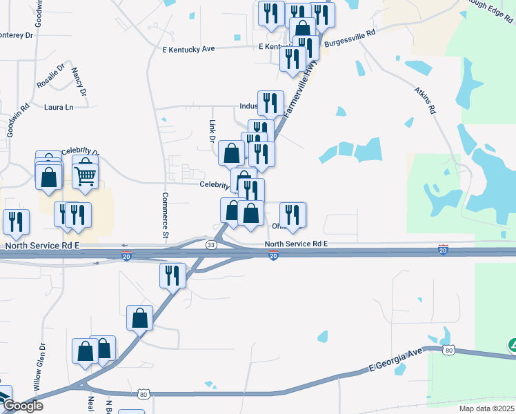 map of restaurants, bars, coffee shops, grocery stores, and more near 1813 Indiana Avenue in Ruston