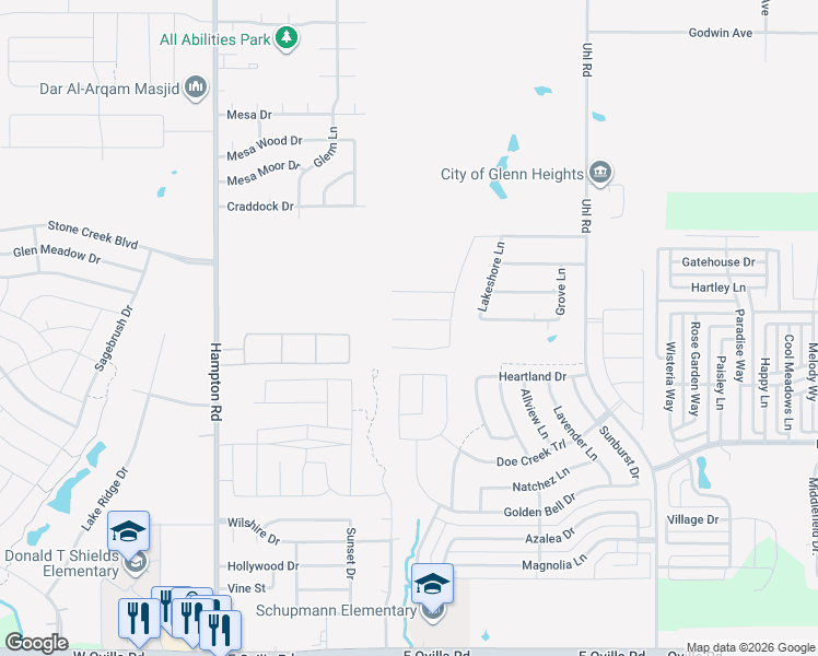 map of restaurants, bars, coffee shops, grocery stores, and more near 141 Lindell Street in Glenn Heights