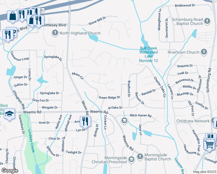 map of restaurants, bars, coffee shops, grocery stores, and more near 5007 Emerald Isle Court in Columbus