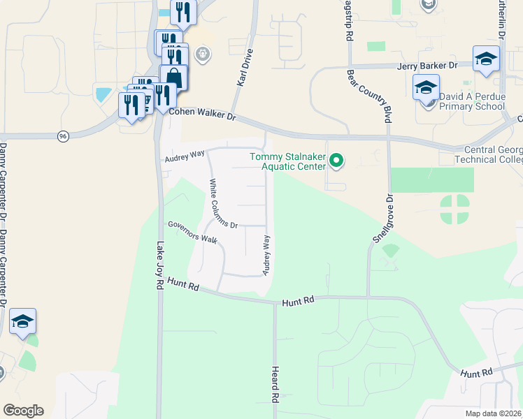 map of restaurants, bars, coffee shops, grocery stores, and more near 301 Cameron Court in Kathleen