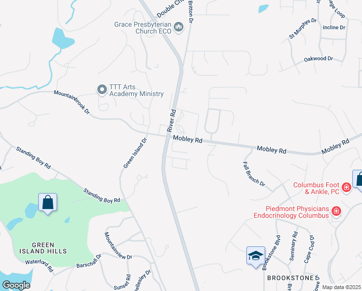 map of restaurants, bars, coffee shops, grocery stores, and more near 6896 River Road in Columbus