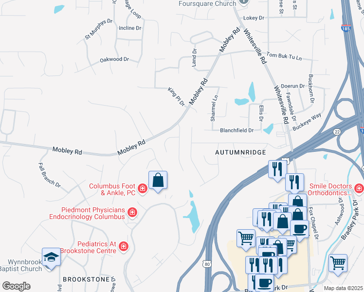 map of restaurants, bars, coffee shops, grocery stores, and more near 7217 Mobley Walk Drive in Columbus