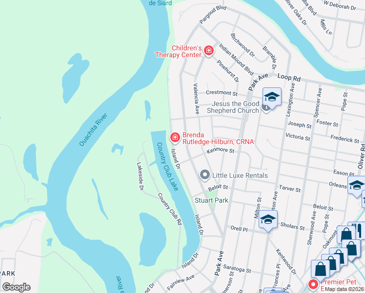 map of restaurants, bars, coffee shops, grocery stores, and more near 2100-2102 Pargoud Boulevard in Monroe