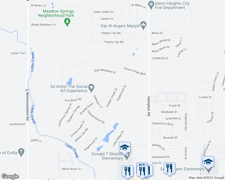 map of restaurants, bars, coffee shops, grocery stores, and more near 211 Meandering Way in Glenn Heights