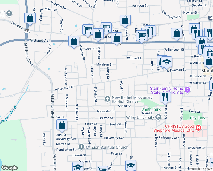 map of restaurants, bars, coffee shops, grocery stores, and more near 108 Milton Street in Marshall