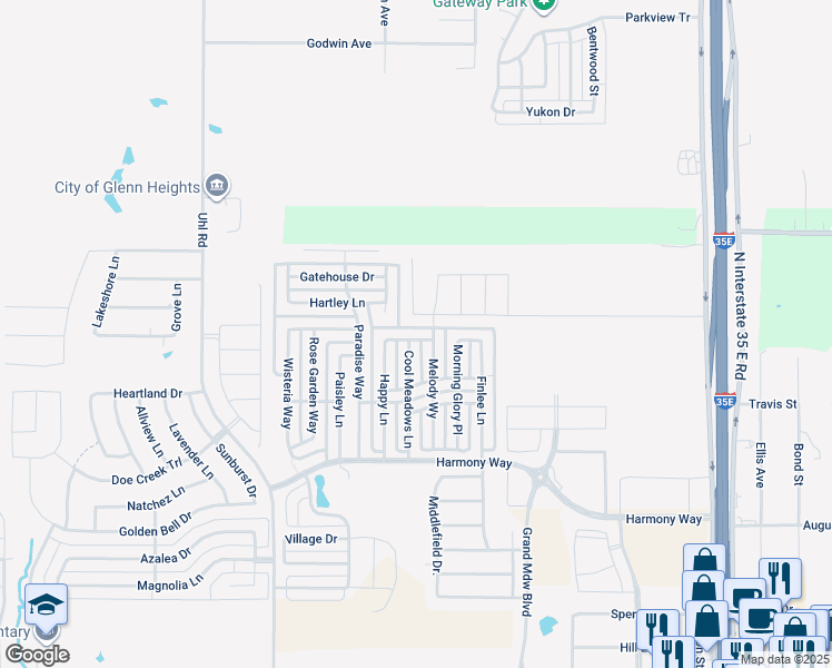 map of restaurants, bars, coffee shops, grocery stores, and more near 315 Galloping Hill Road in Red Oak