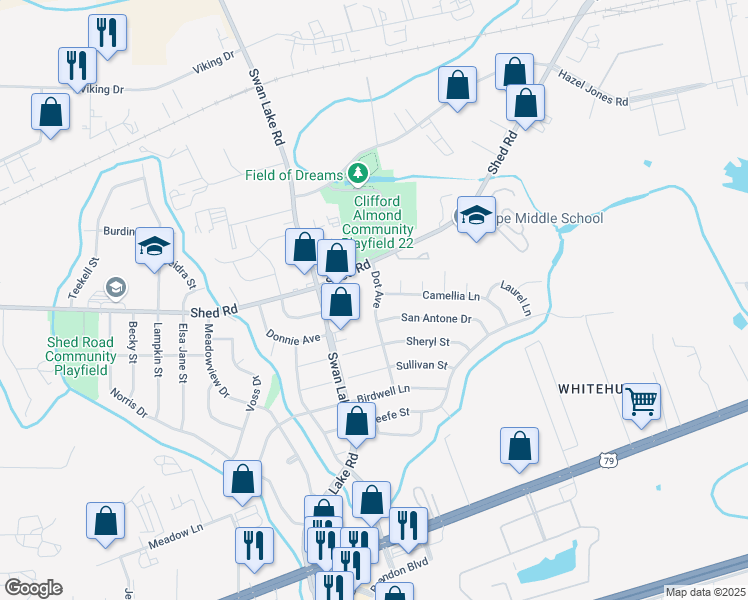 map of restaurants, bars, coffee shops, grocery stores, and more near 1115 Dot Avenue in Bossier City