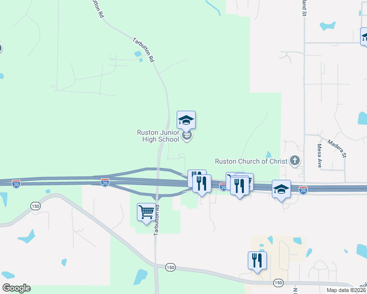 map of restaurants, bars, coffee shops, grocery stores, and more near 481 Tarbutton Road in Ruston
