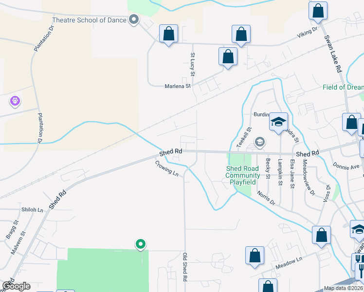 map of restaurants, bars, coffee shops, grocery stores, and more near 3900 Shed Rd in Bossier City