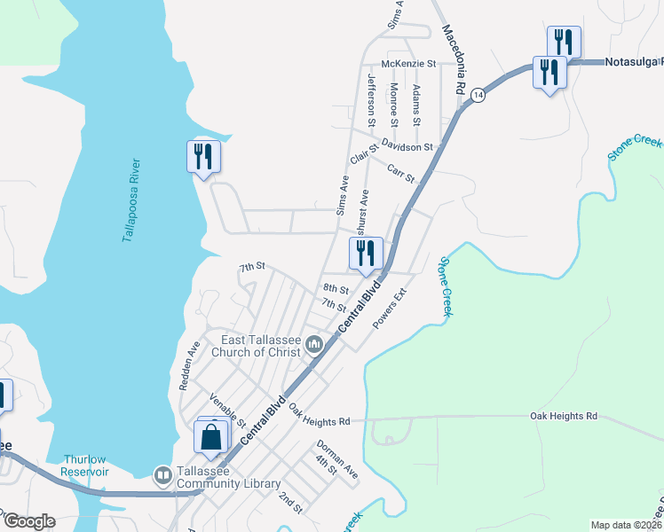 map of restaurants, bars, coffee shops, grocery stores, and more near 904 8th St in Tallassee