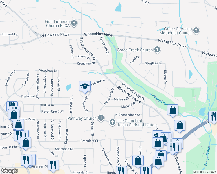 map of restaurants, bars, coffee shops, grocery stores, and more near 3224 Restview St in Longview
