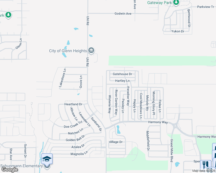 map of restaurants, bars, coffee shops, grocery stores, and more near 325 Orchard Place in Red Oak