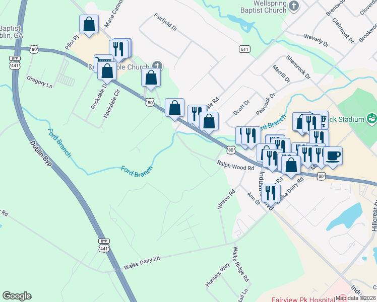 map of restaurants, bars, coffee shops, grocery stores, and more near 345-369 Ralph Wood Road in Dublin