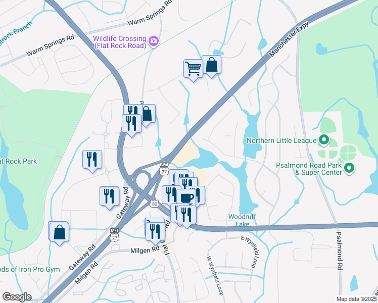 map of restaurants, bars, coffee shops, grocery stores, and more near Manchester Expressway in Columbus