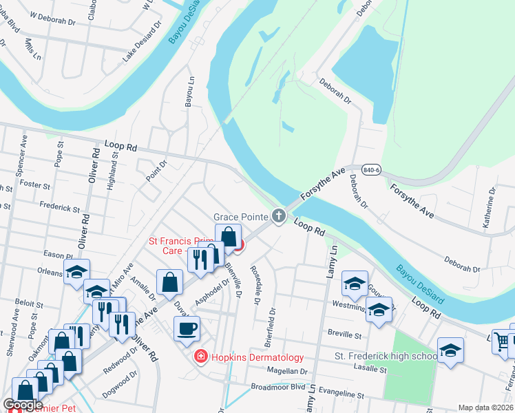 map of restaurants, bars, coffee shops, grocery stores, and more near 3424 Loop Road in Monroe
