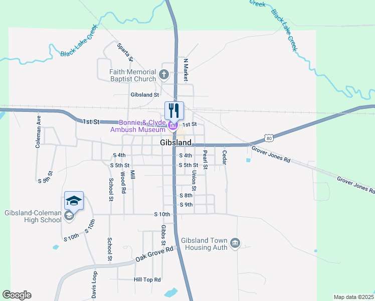 map of restaurants, bars, coffee shops, grocery stores, and more near in Gibsland