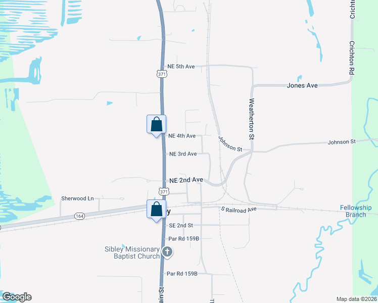 map of restaurants, bars, coffee shops, grocery stores, and more near 162 Northeast 3rd Avenue in Sibley