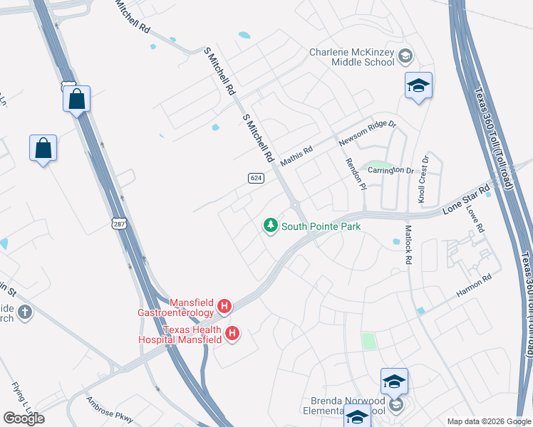 map of restaurants, bars, coffee shops, grocery stores, and more near 2507 Collier Street in Mansfield