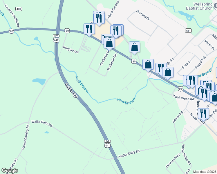 map of restaurants, bars, coffee shops, grocery stores, and more near 538 Rockdale Circle in Dublin