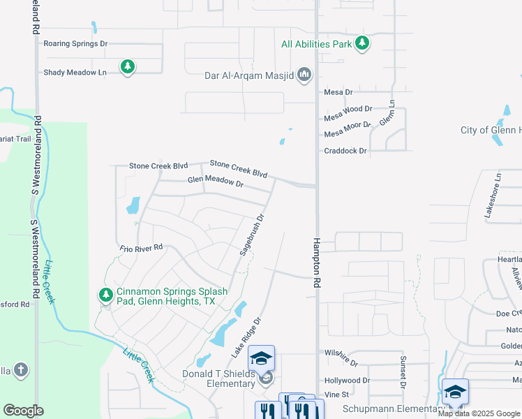 map of restaurants, bars, coffee shops, grocery stores, and more near 2230 Sagebrush Drive in Glenn Heights