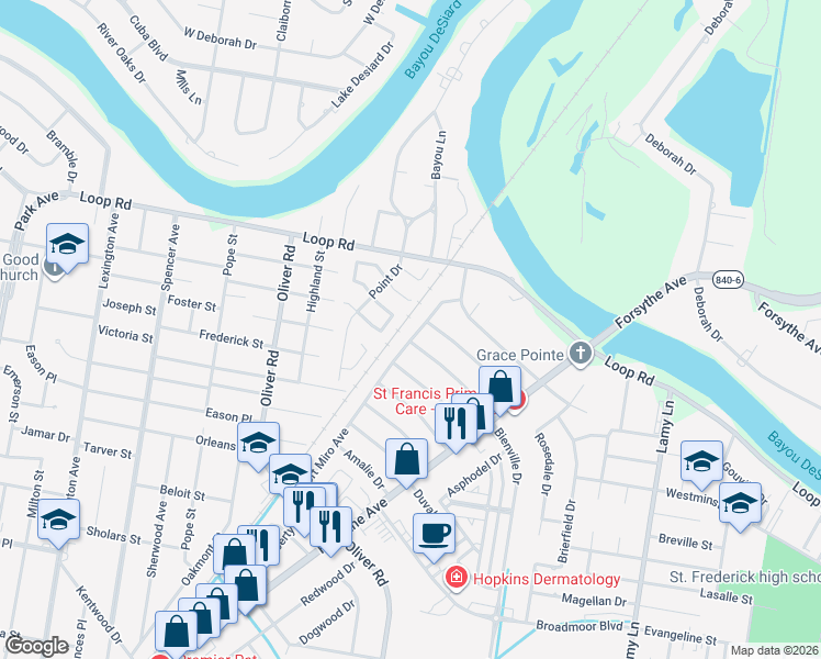 map of restaurants, bars, coffee shops, grocery stores, and more near 3003 Fort Miro Avenue in Monroe