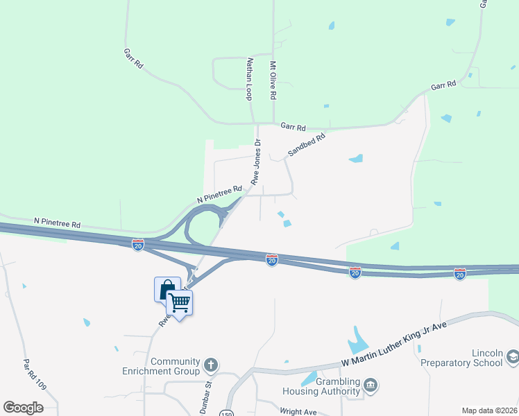 map of restaurants, bars, coffee shops, grocery stores, and more near 252-266 Sandbed Road in Ruston