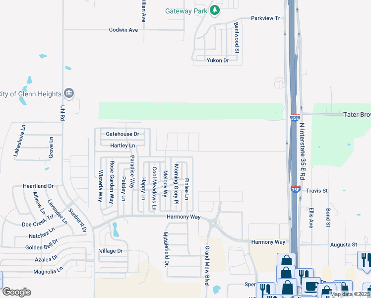 map of restaurants, bars, coffee shops, grocery stores, and more near 315 Galloping Hill Road in Red Oak