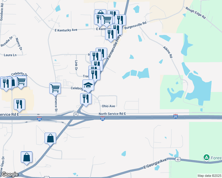 map of restaurants, bars, coffee shops, grocery stores, and more near 1900-2004 Illinois Ave in Ruston