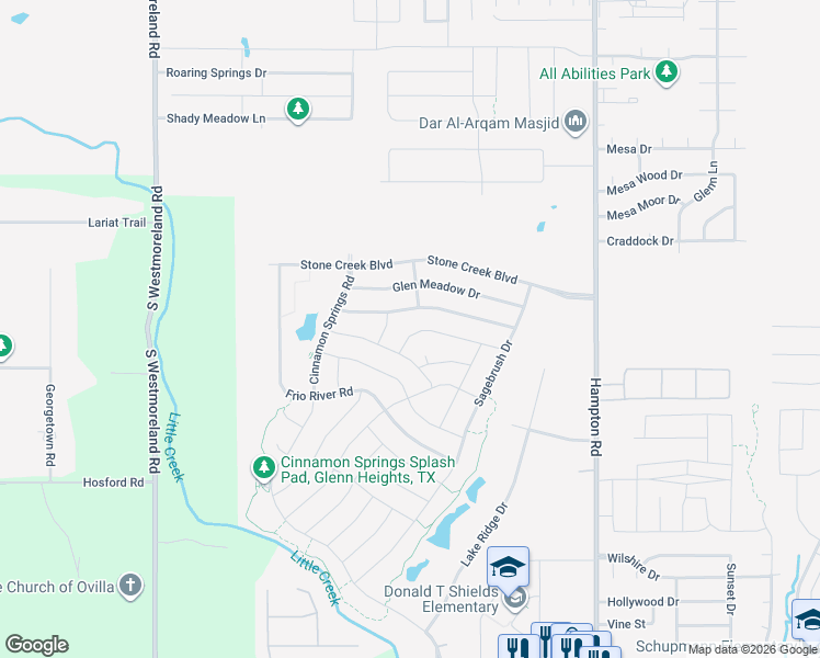 map of restaurants, bars, coffee shops, grocery stores, and more near 337 Pebblebrook Lane in Glenn Heights