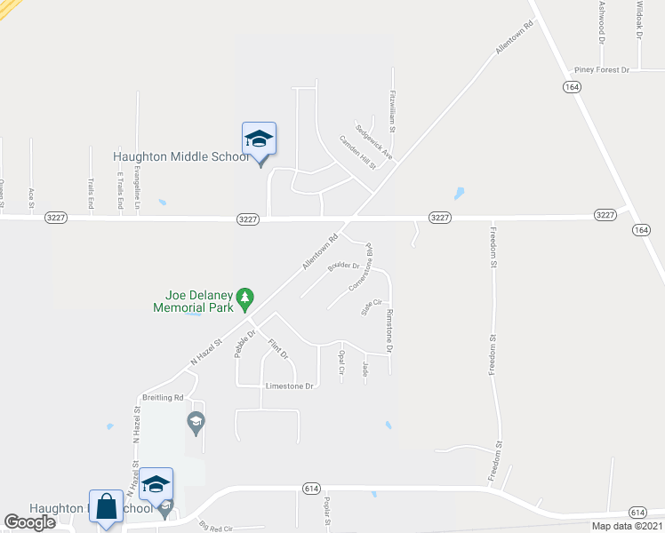 map of restaurants, bars, coffee shops, grocery stores, and more near 307 Boulder Drive in Haughton