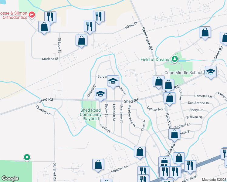 map of restaurants, bars, coffee shops, grocery stores, and more near 4312 Shed Road in Bossier City