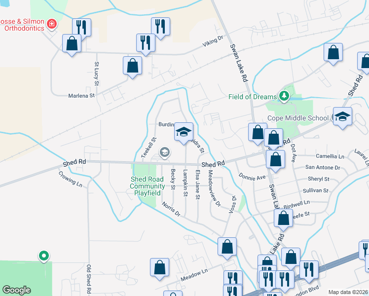 map of restaurants, bars, coffee shops, grocery stores, and more near 4312 Shed Road in Bossier City
