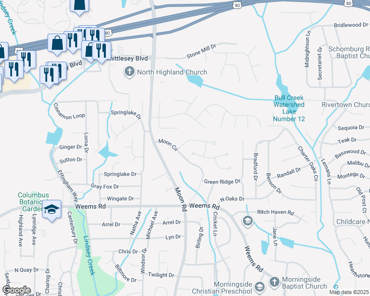 map of restaurants, bars, coffee shops, grocery stores, and more near 4406 Shamrock Glen in Columbus