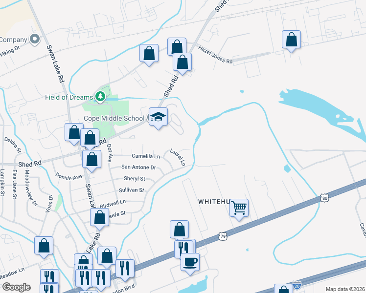 map of restaurants, bars, coffee shops, grocery stores, and more near 4917 Laurel Lane in Bossier City