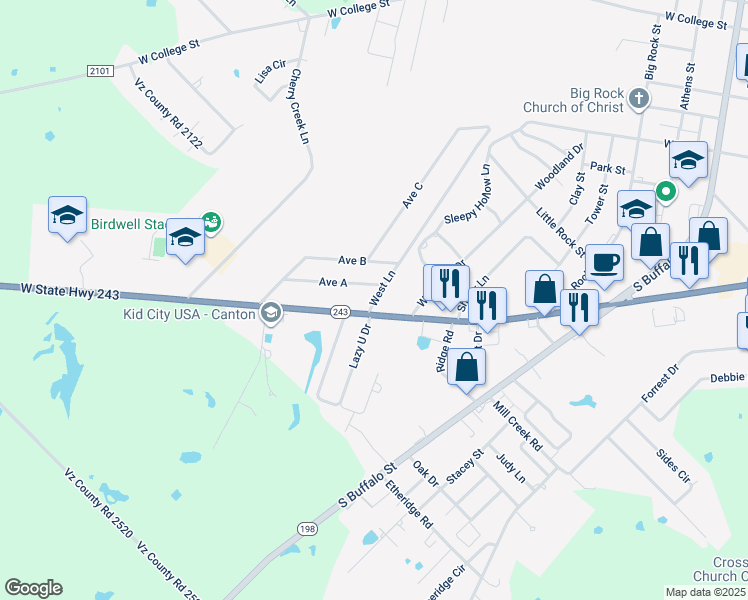 map of restaurants, bars, coffee shops, grocery stores, and more near in Canton
