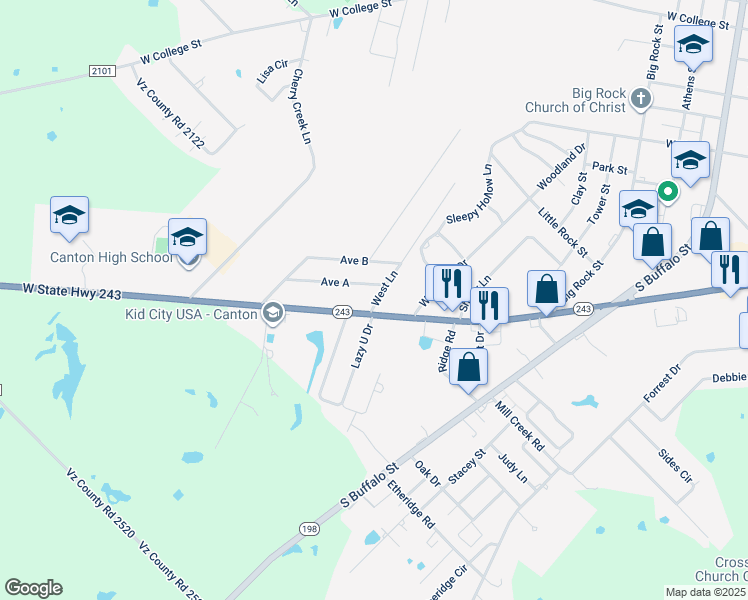 map of restaurants, bars, coffee shops, grocery stores, and more near in Canton
