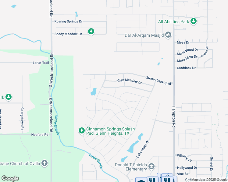 map of restaurants, bars, coffee shops, grocery stores, and more near 424 Willow Creek Drive in Glenn Heights