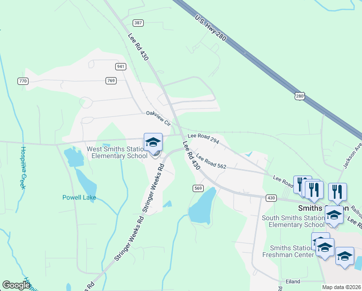 map of restaurants, bars, coffee shops, grocery stores, and more near in Smiths Station