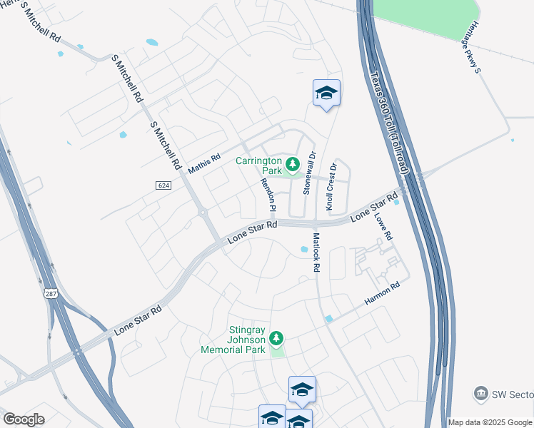 map of restaurants, bars, coffee shops, grocery stores, and more near 1214 Rendon Place in Mansfield