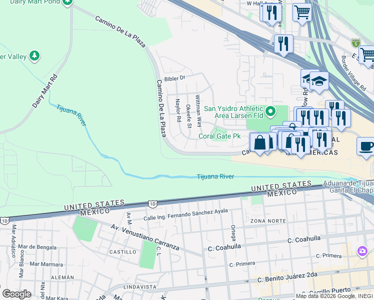 map of restaurants, bars, coffee shops, grocery stores, and more near 3327 Okeefe Street in San Diego