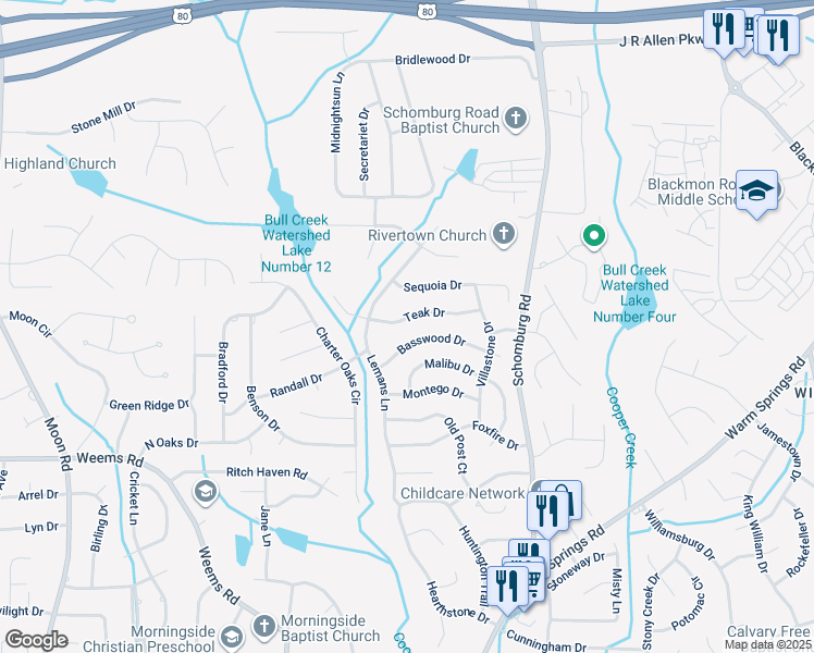 map of restaurants, bars, coffee shops, grocery stores, and more near 4826 Teak Drive in Columbus