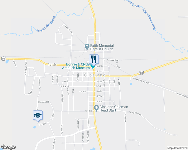 map of restaurants, bars, coffee shops, grocery stores, and more near Louisiana 154 in Gibsland