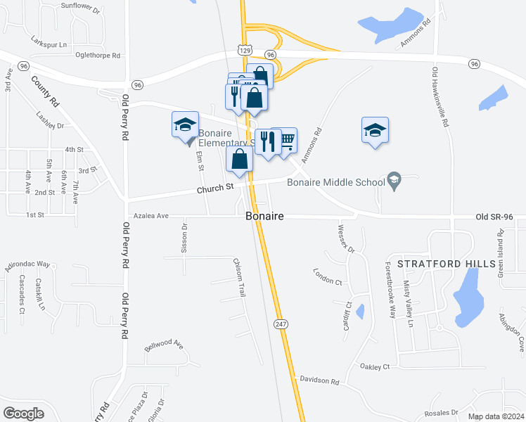 map of restaurants, bars, coffee shops, grocery stores, and more near 604 Georgia 247 in Bonaire