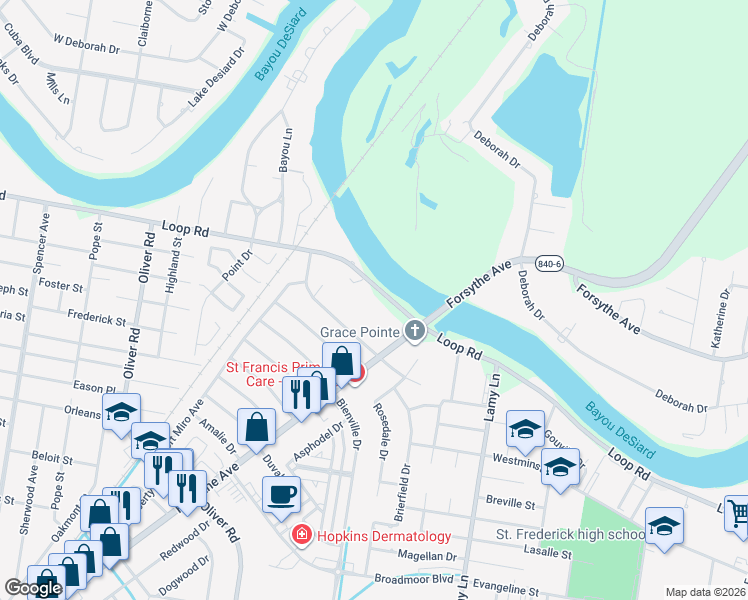 map of restaurants, bars, coffee shops, grocery stores, and more near 3420 Loop Road in Monroe