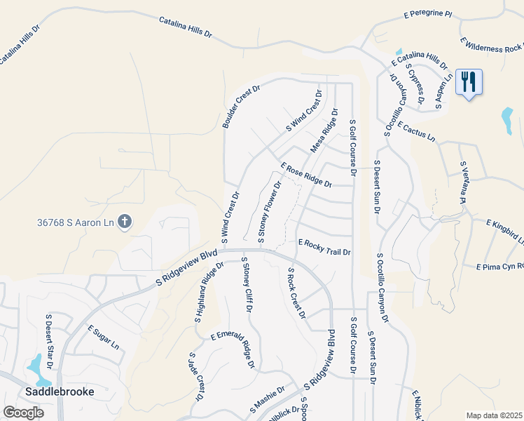 map of restaurants, bars, coffee shops, grocery stores, and more near 36660 South Stoney Flower Drive in Tucson