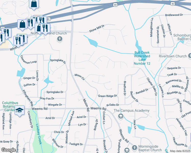 map of restaurants, bars, coffee shops, grocery stores, and more near 4436 Shamrock Glen in Columbus